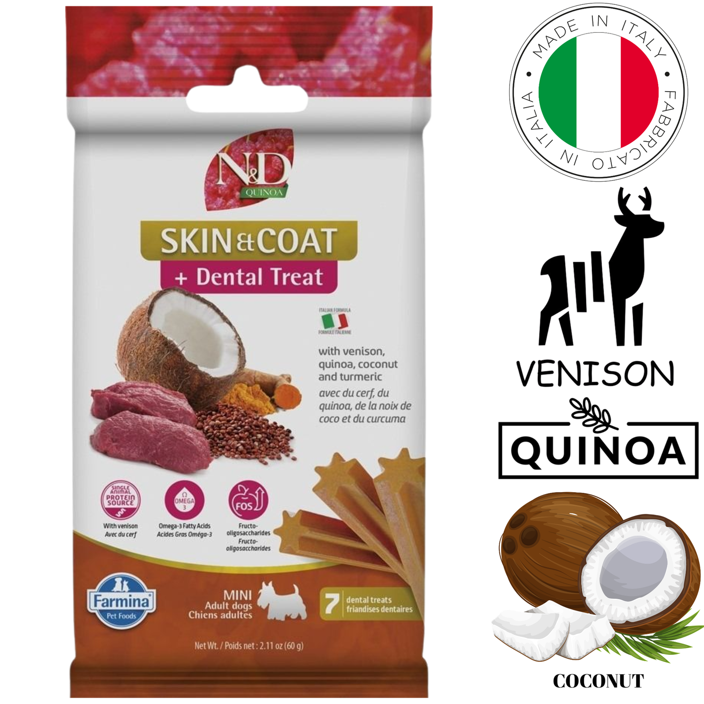 Farmina - Skin & Coat Venison & Quinoa Adult Mini Dental Dog Treats