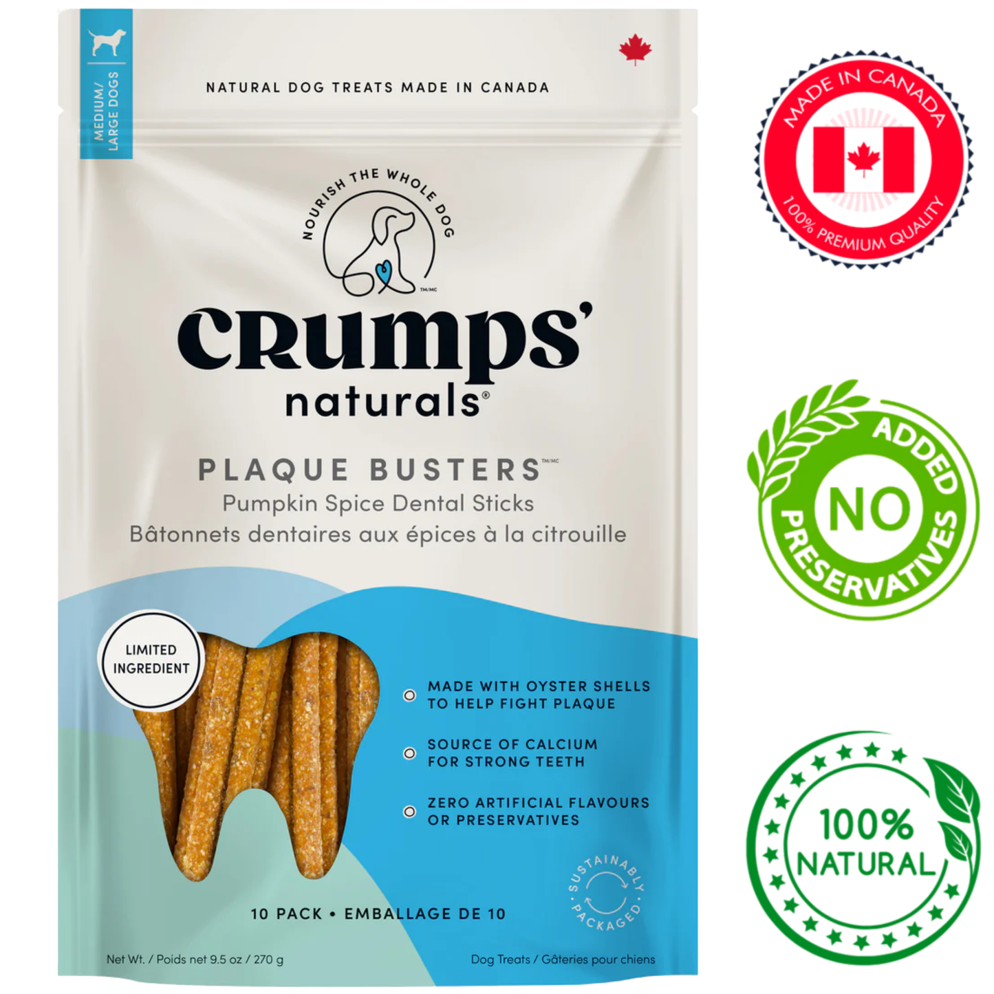 Crumps' Natural - Plaque Busters Pumpkin Spice Dental Sticks Dog Treats