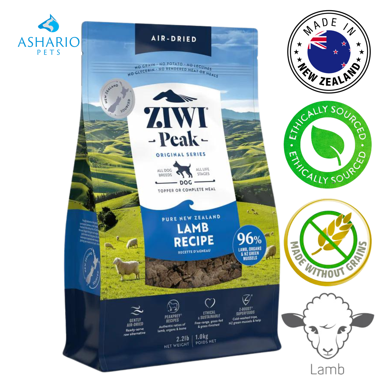 ZIWI - Croquettes pour chien séchées à l'air libre à l'agneau - 454 grammes