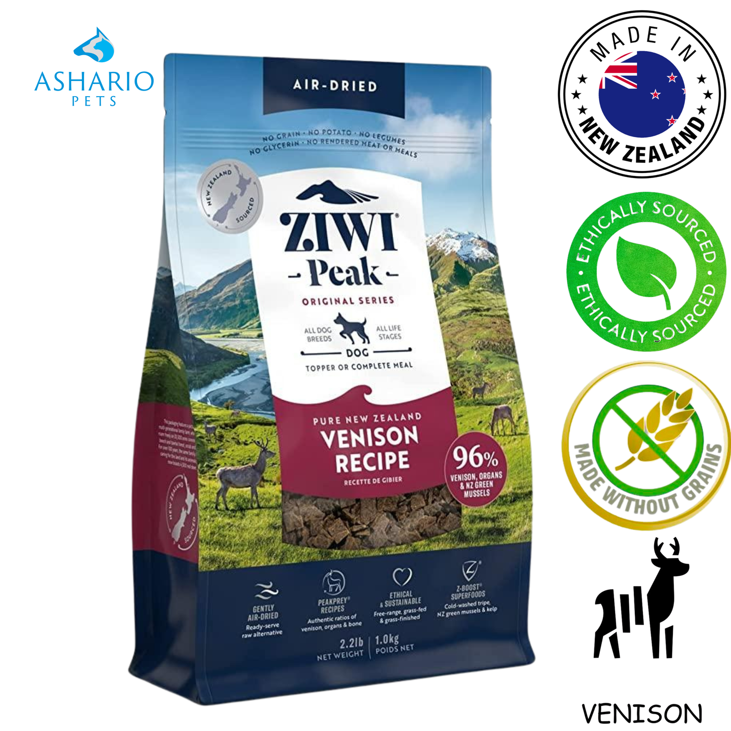 ZIWI - Croquettes séchées à l'air pour chien au chevreuil - 454 grammes