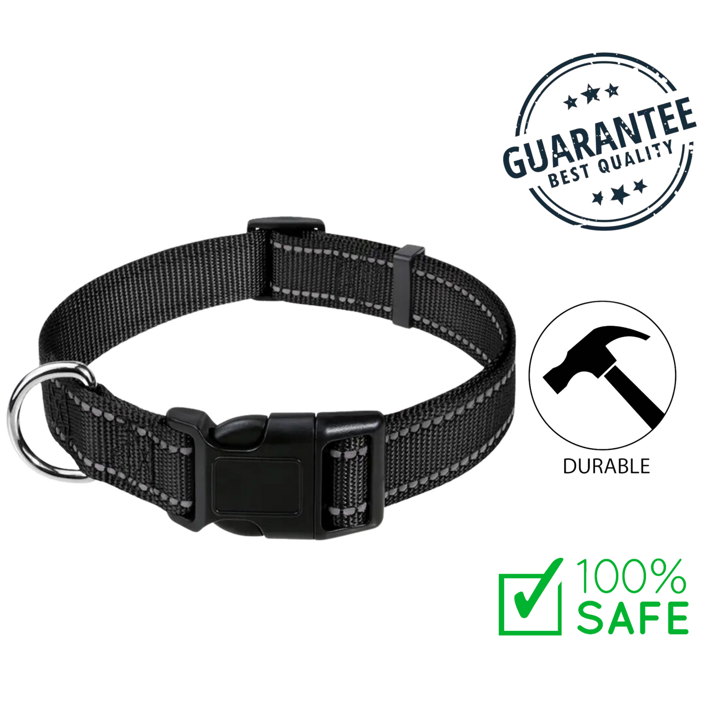 Ashario Pets - Reflective Adjustable Nylon Dog Collar - Extra Small