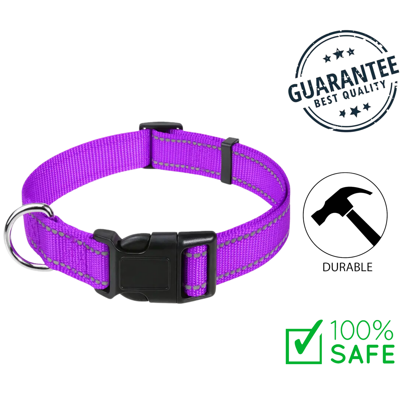 Ashario Pets - Reflective Adjustable Nylon Dog Collar - Extra Small