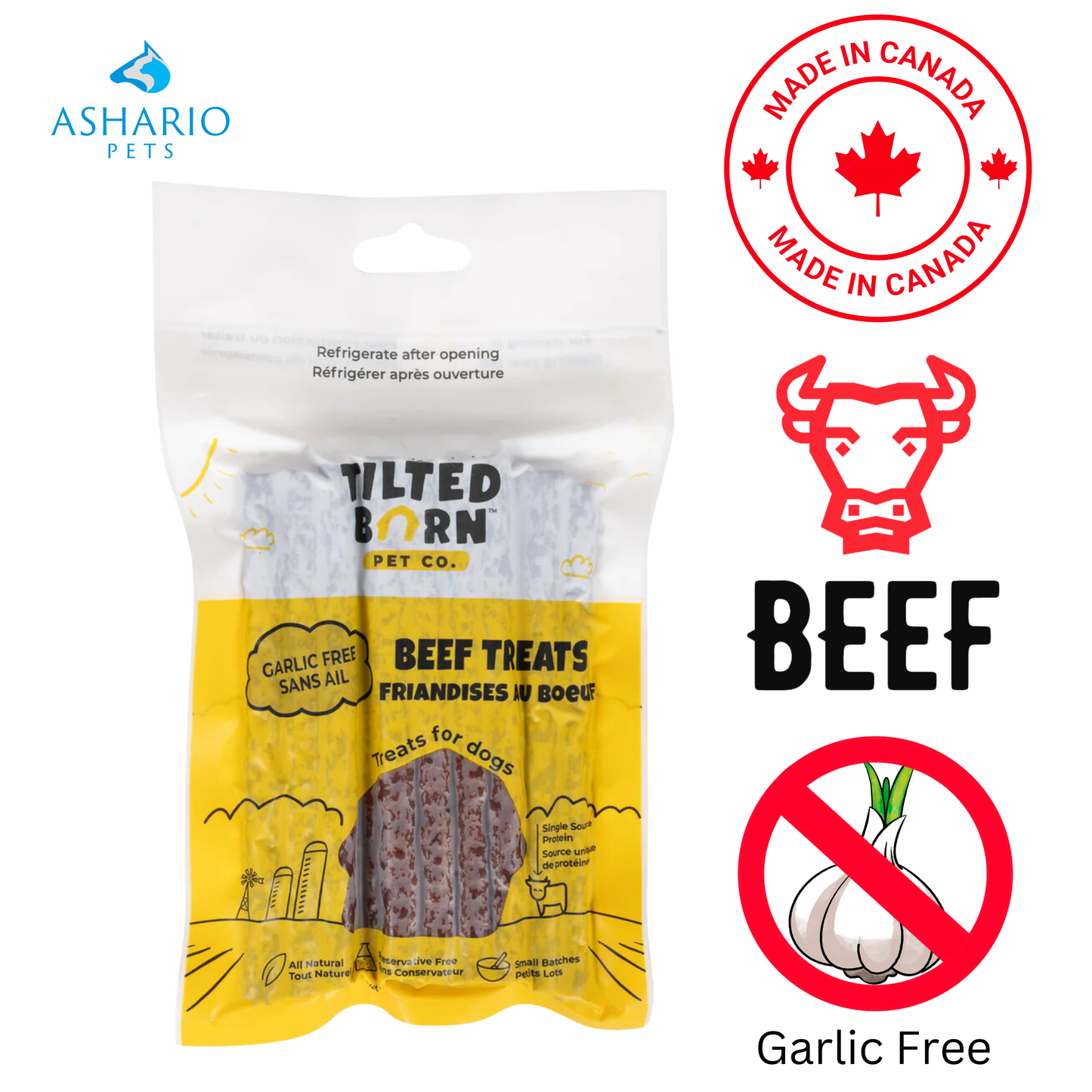 Tilted Barn - Friandises aux bâtonnets de bœuf canadiens (sans ail) - 100 grammes