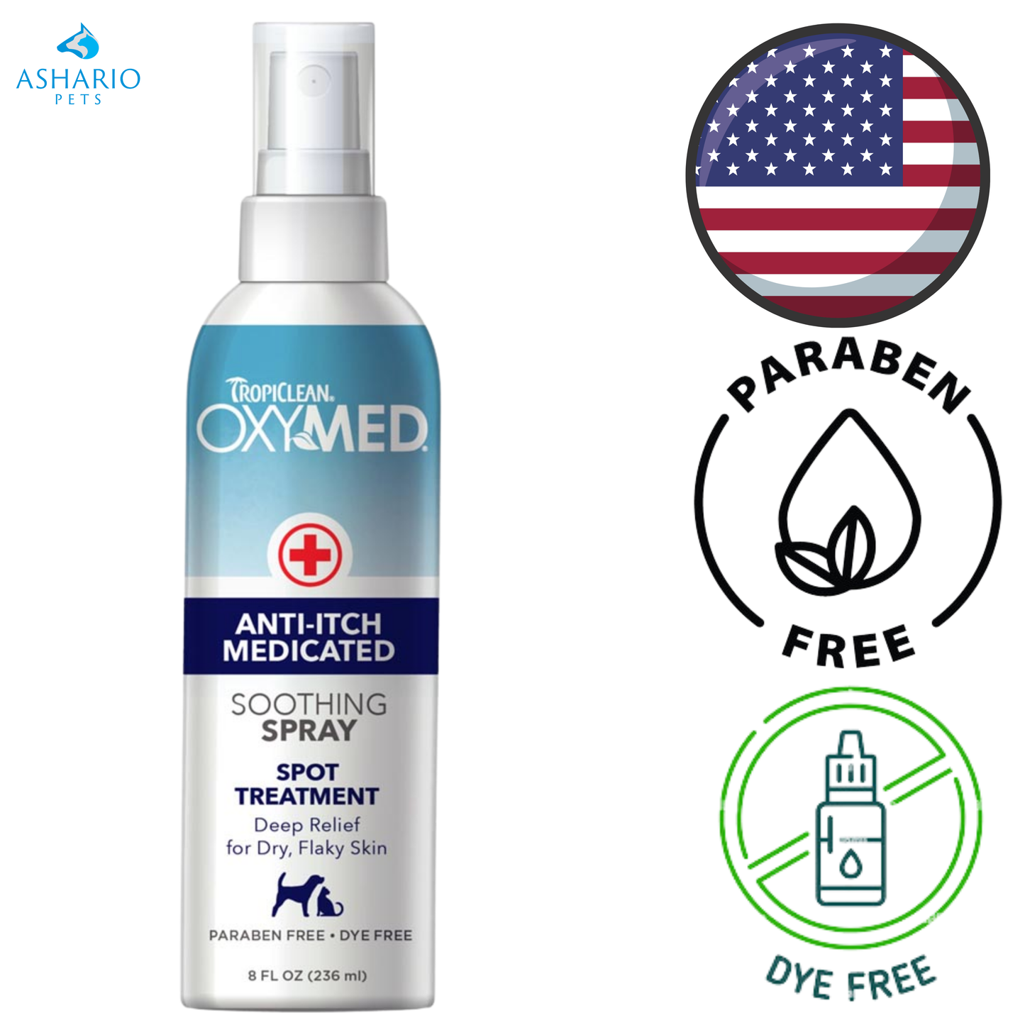TropiClean - Spray apaisant médicamenteux anti-démangeaisons Oxymed - 227 ml