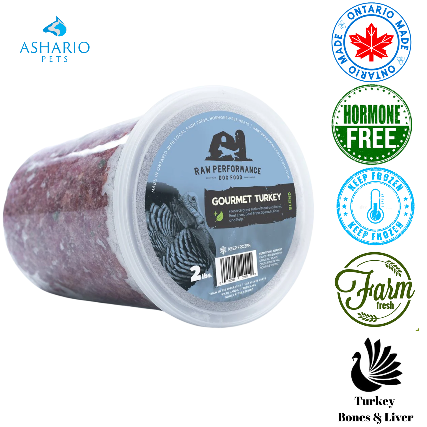 Raw Performance - Nourriture crue pour chiens à la dinde gastronomique - 1 lb, 2 lb, 4 lb