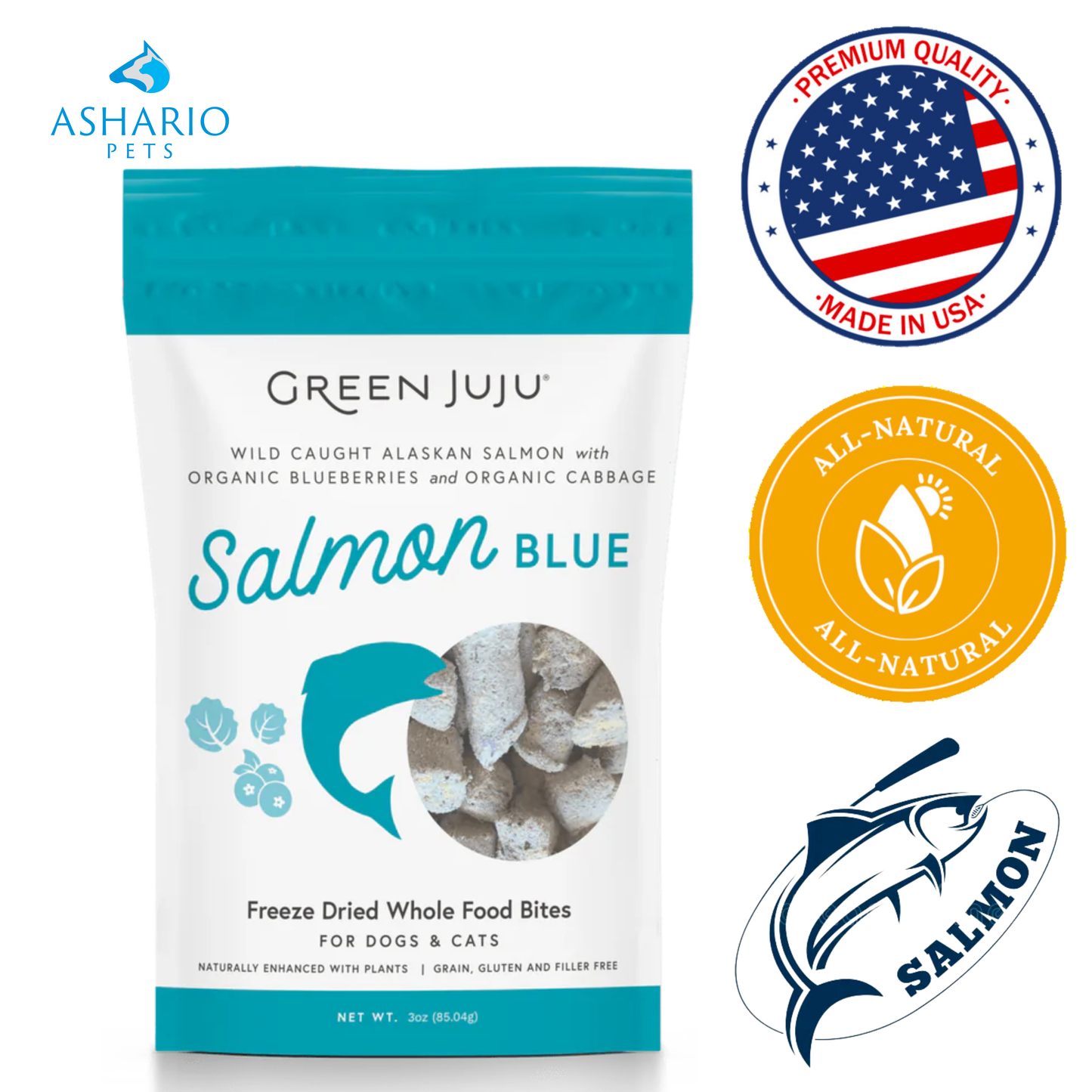Juju vert - Bouchées d'aliments entiers lyophilisés Saumon bleu - 85 grammes 