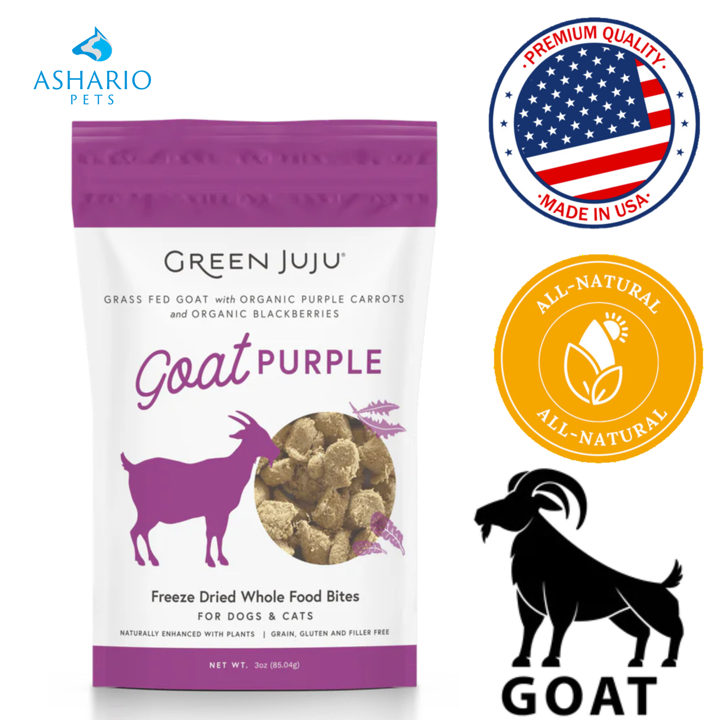 Juju vert - Bouchées d'aliments entiers lyophilisés Chèvre violet - 85 grammes