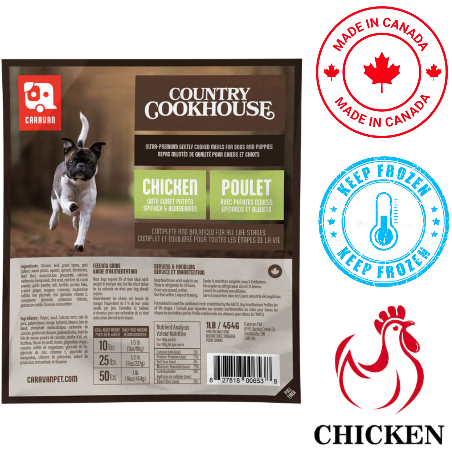 Caravan Pet - Country Cookhouse Gently Cooked Chicken Raw Dog Food - 1 lb