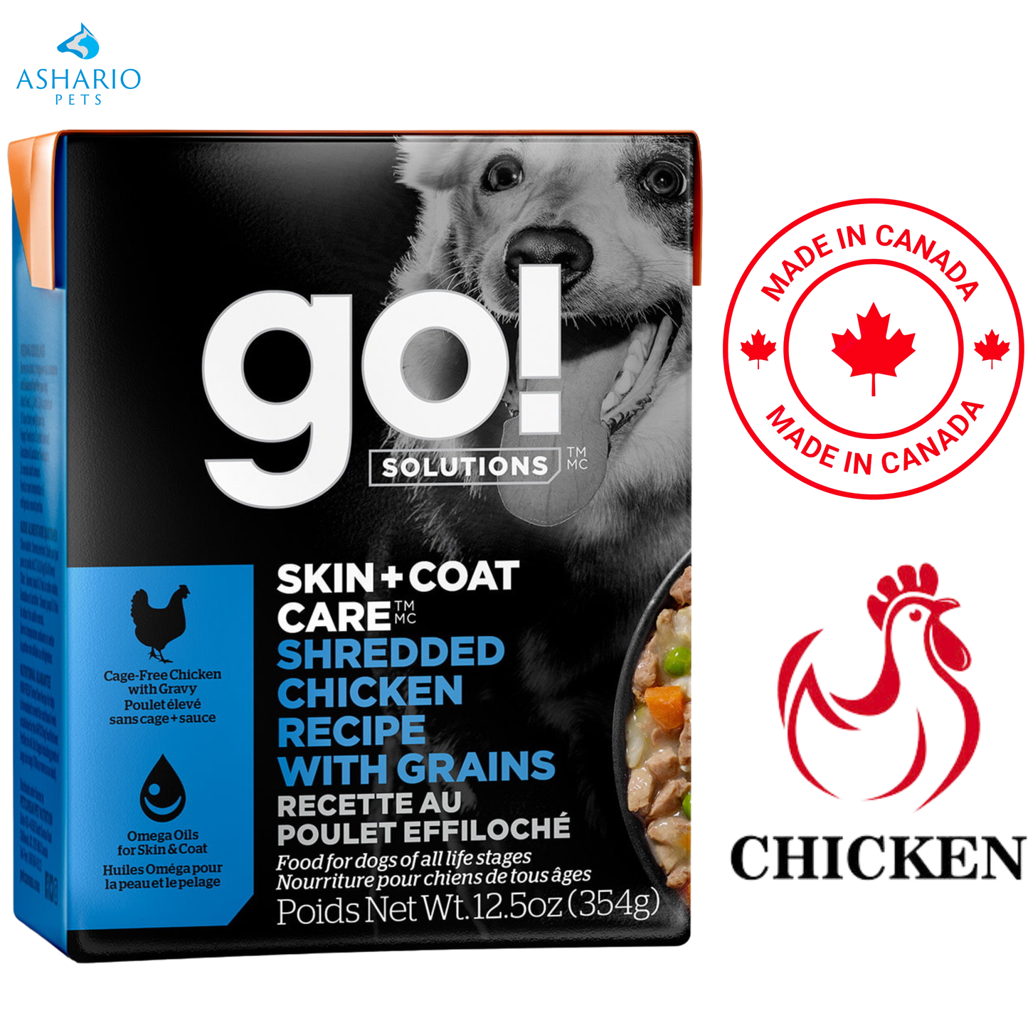 Go! Solutions - Skin + Coat Care Shredded Chicken Wet Dog Food