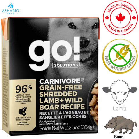 Go! Solutions - Carnivore Grain Free Shredded Lamb + Wild Boar Wet Dog Food