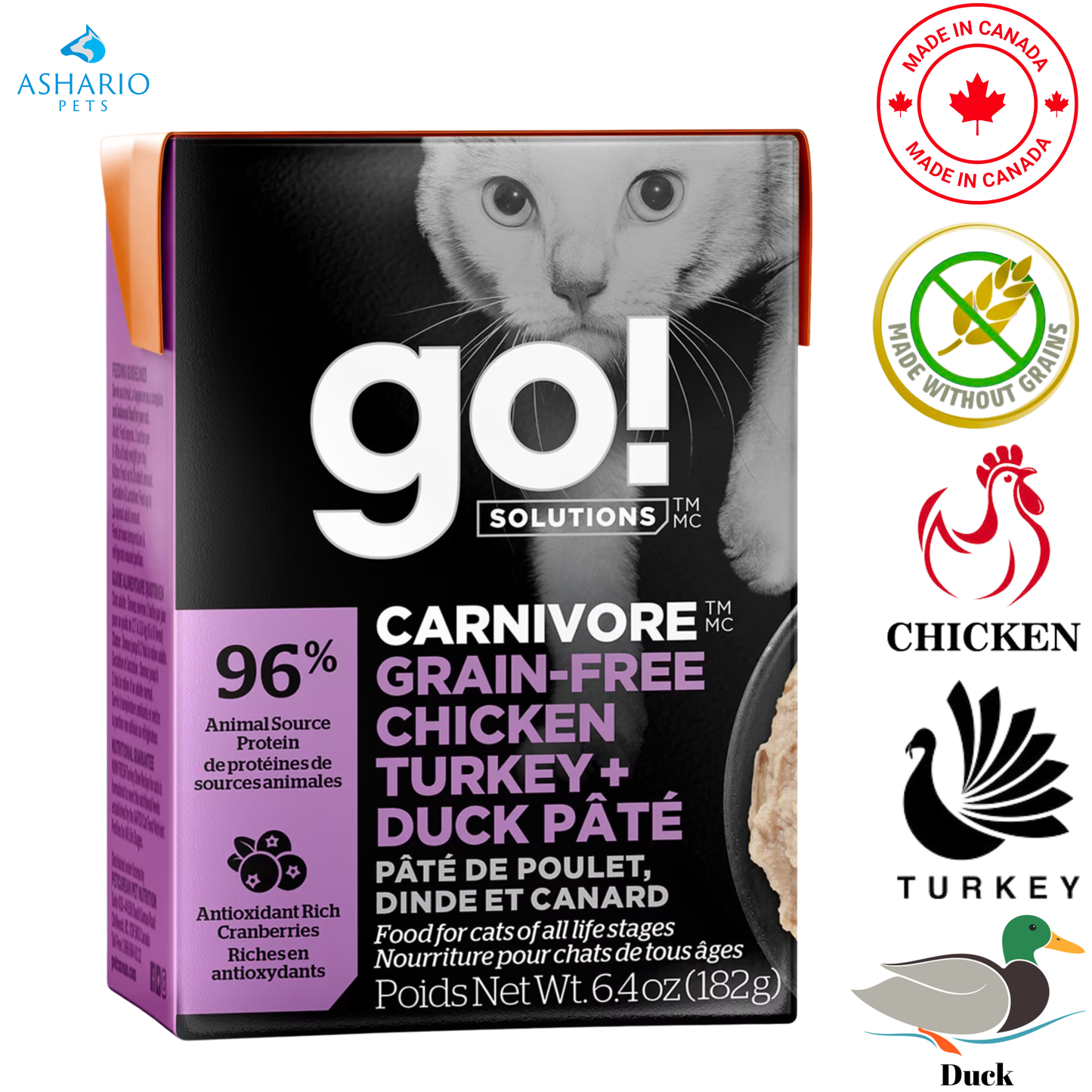 Go! Solutions - Carnivore Grain Free Chicken, Turkey + Duck Pate Wet Cat Food