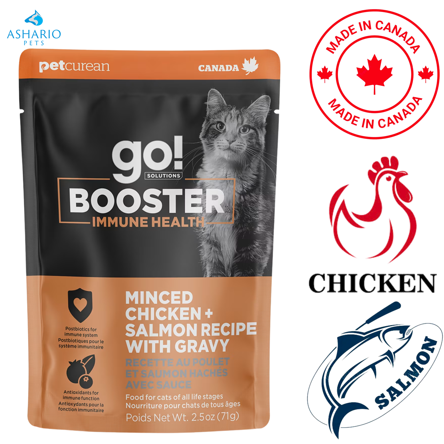Go! Solutions - Booster Immune Health Minced Chicken + Salmon With Gravy Wet Cat Food Pouch