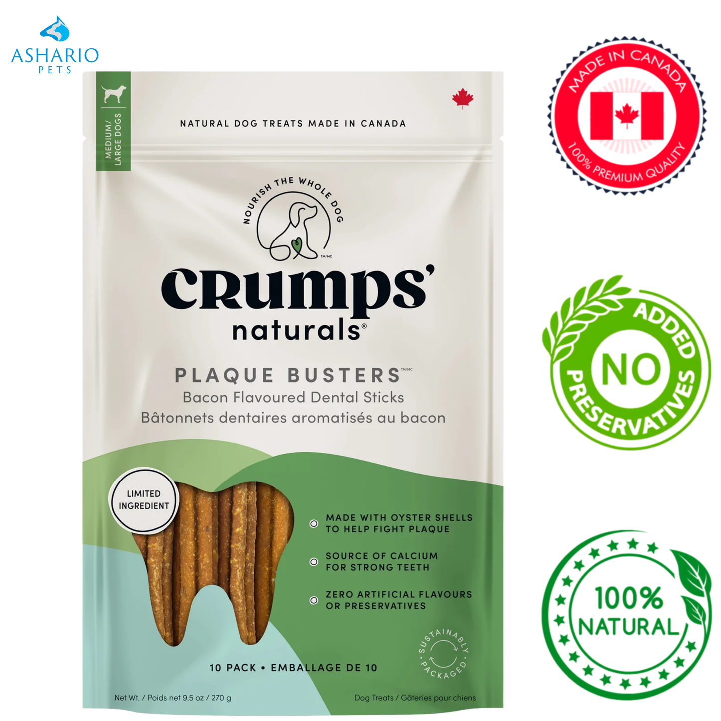 Crumps' Natural - Plaque Busters Bacon Dental Sticks Dog Treats — main