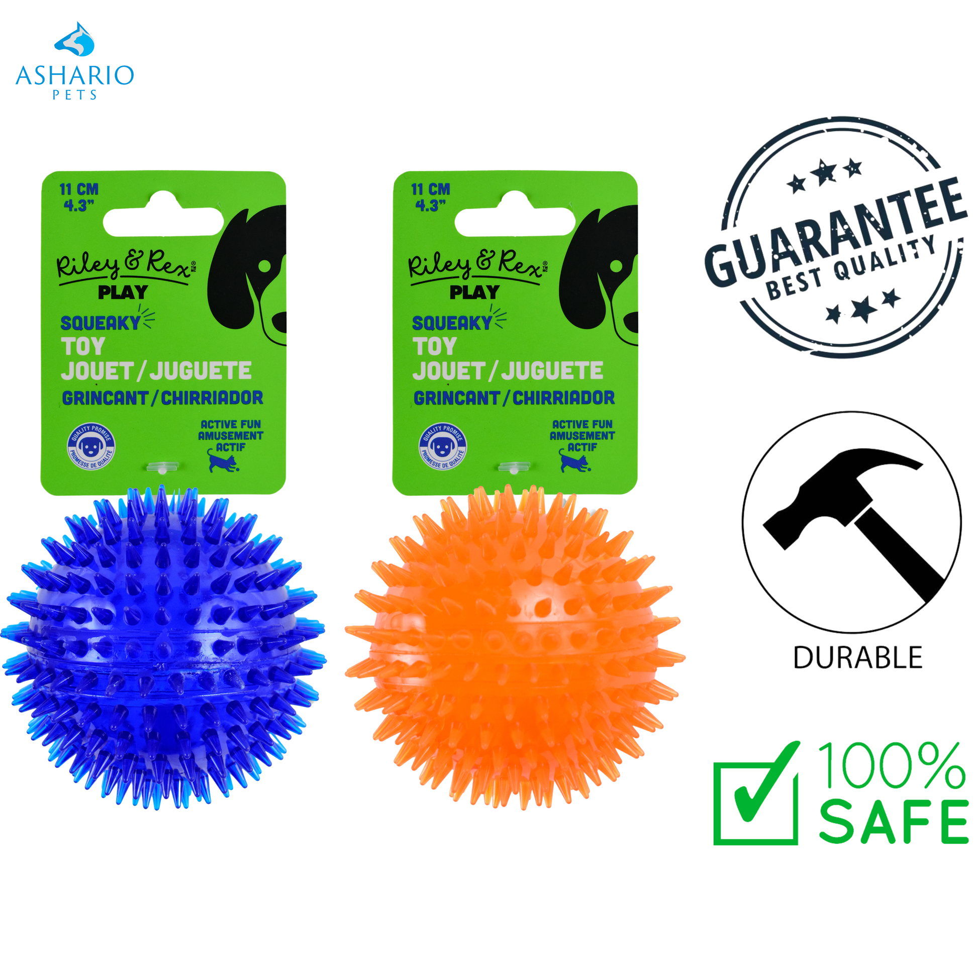 Riley & Rex - Squeaky Spiky Ball Dog Toy — view 2