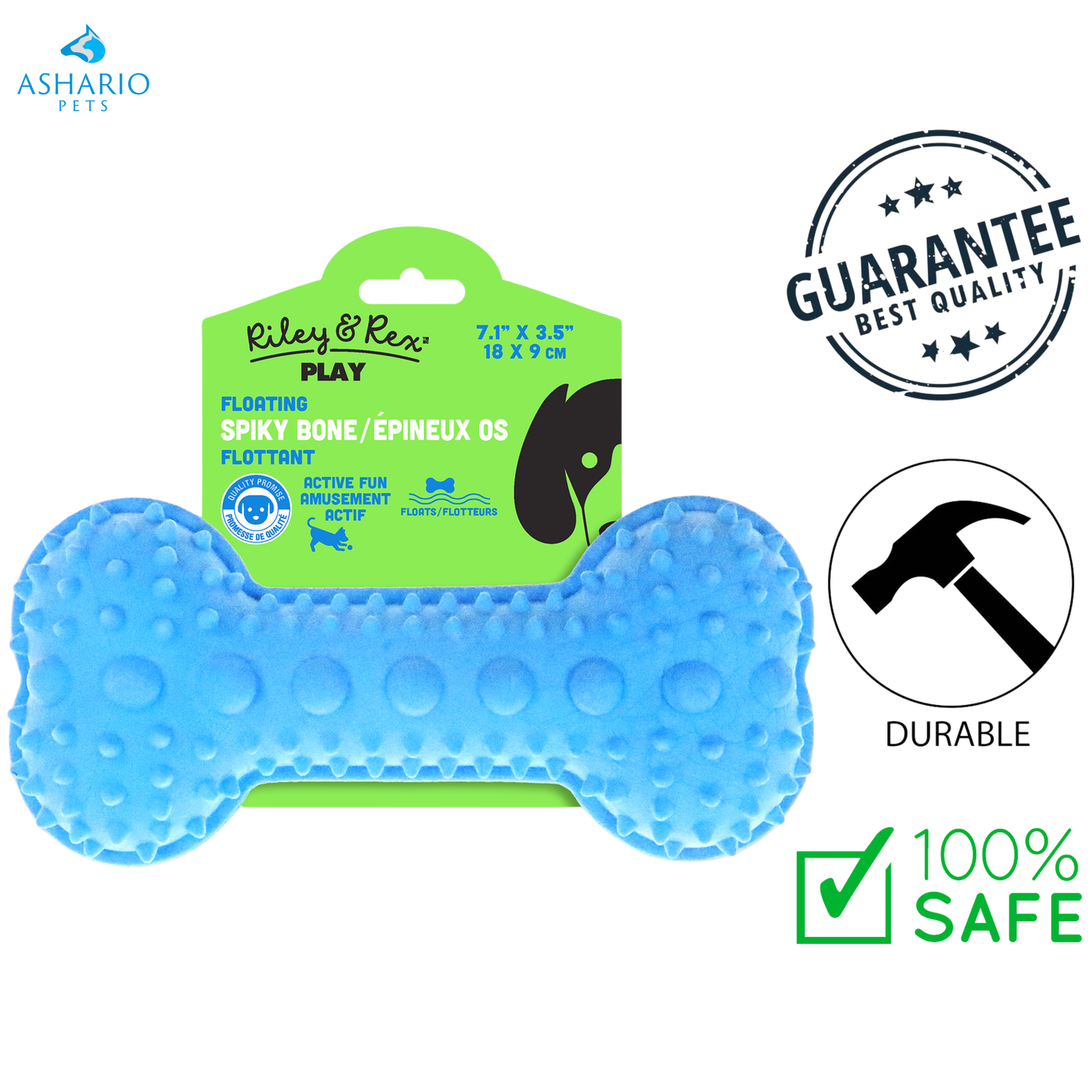 Riley & Rex - Floating Spiky Bone Dog Toy - 7 In