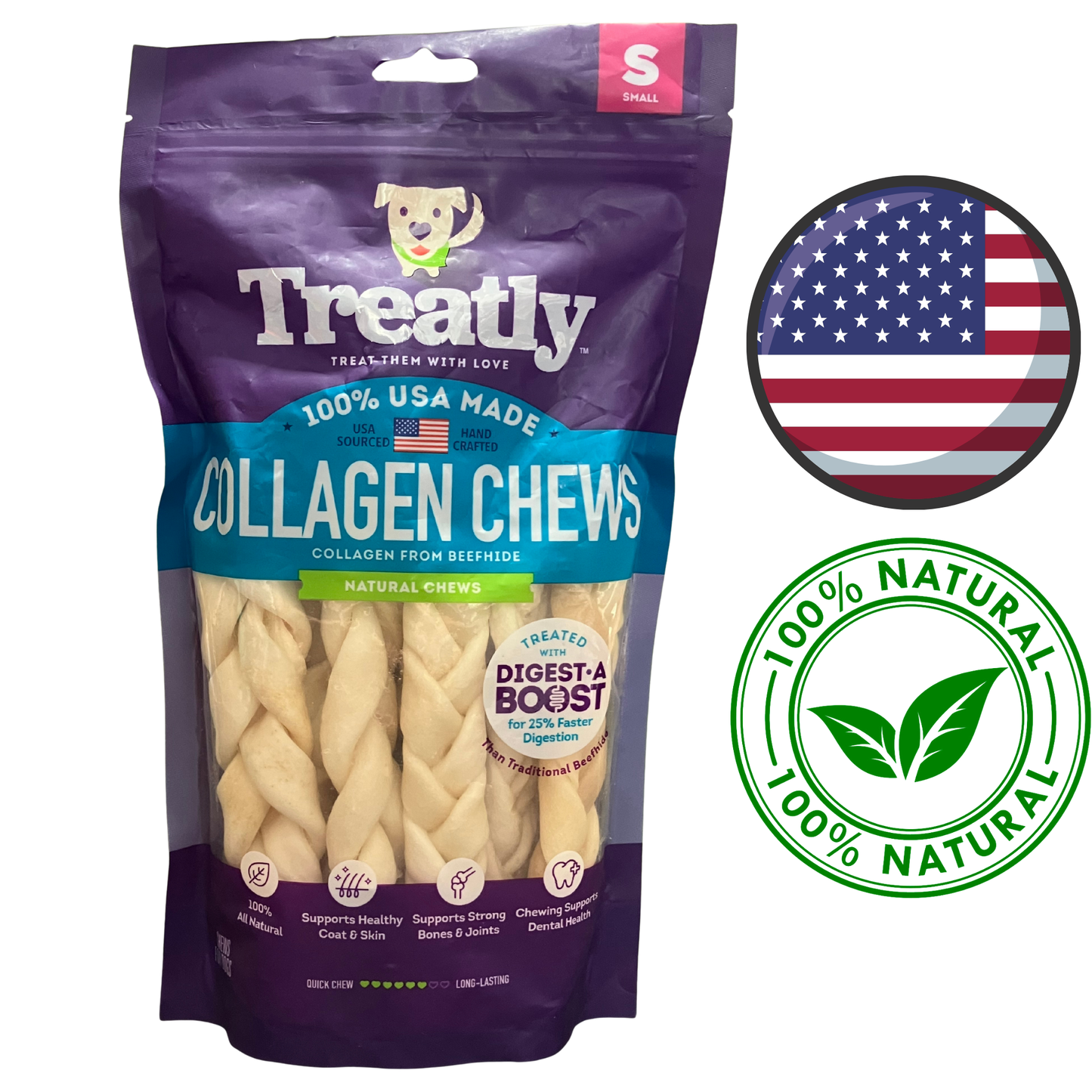 Treatly - Bag Of Small Collagen Braids Dog Treats - Small