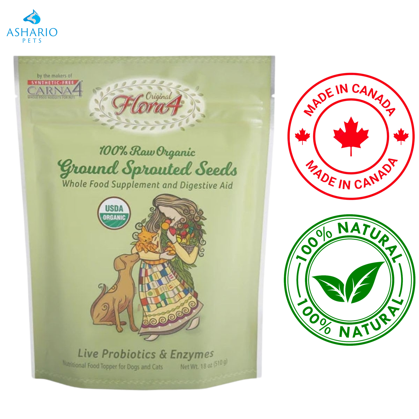 Carna4 - Flora4 Ground Sprouted Seeds Dog & Cat Food Topper