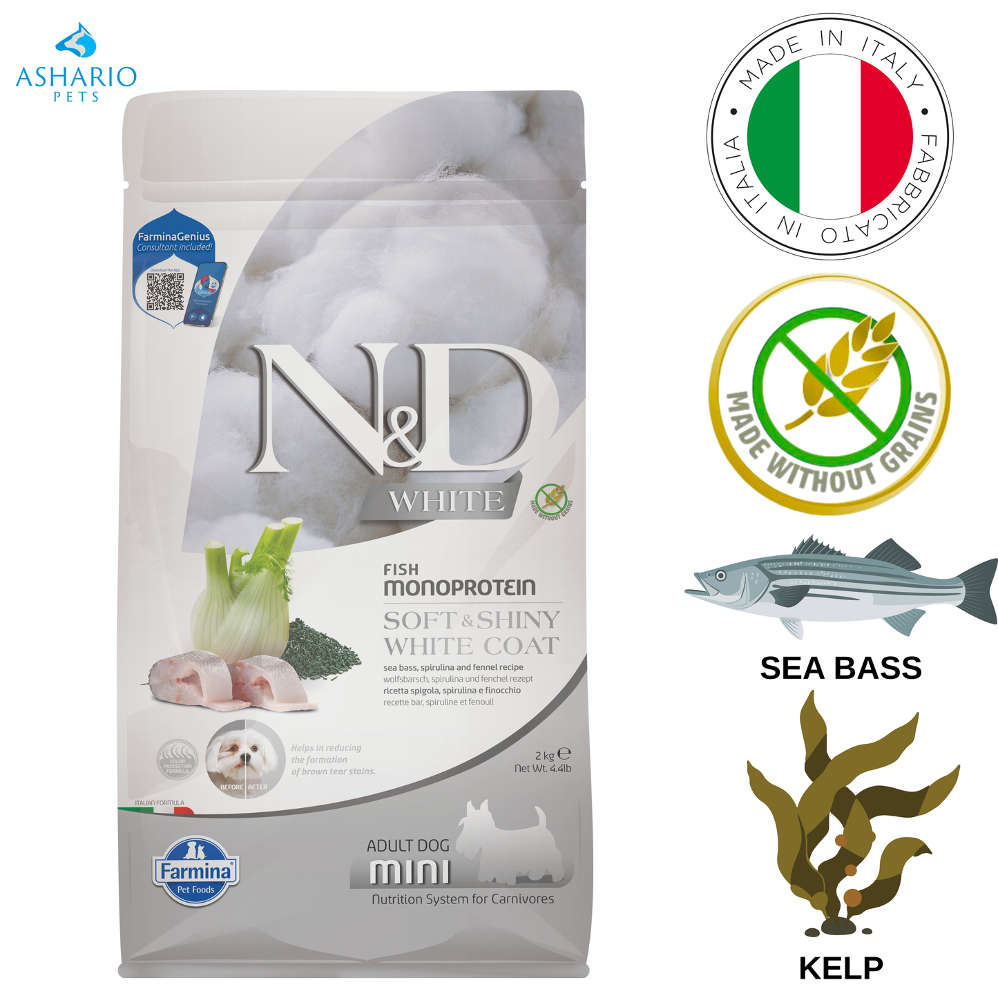 Farmina - Soft & Shiny White Coat Sea Bass & Kelp Adult Mini Dry Dog Food — main