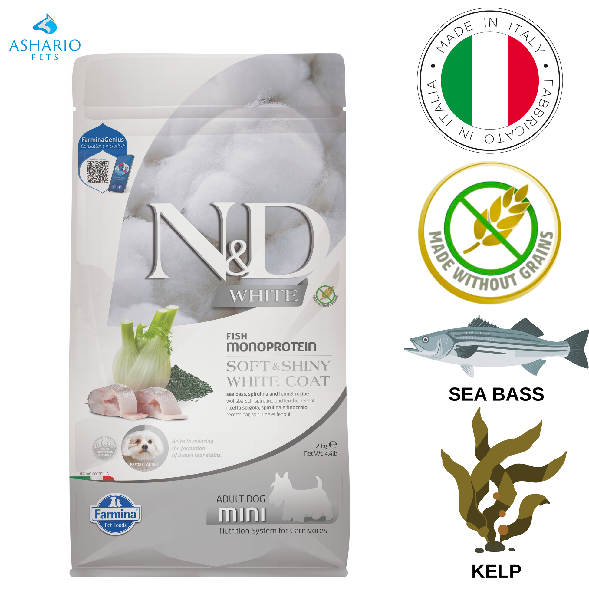 Farmina - Soft & Shiny White Coat Sea Bass & Kelp Adult Mini Dry Dog Food — main