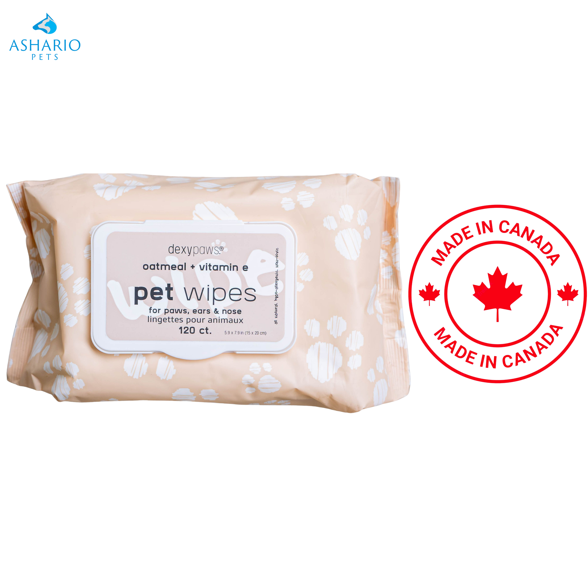 Dexypaws - Vitamin E Pet Cleansing Wipes - 120 Counts
