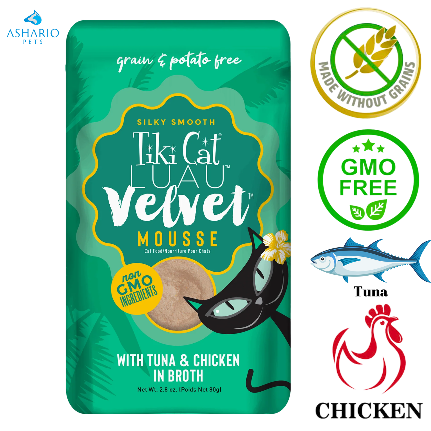 Tiki Cat - Luau Velvet Mousse Tuna & Chicken In Broth Wet Cat Food Pouch