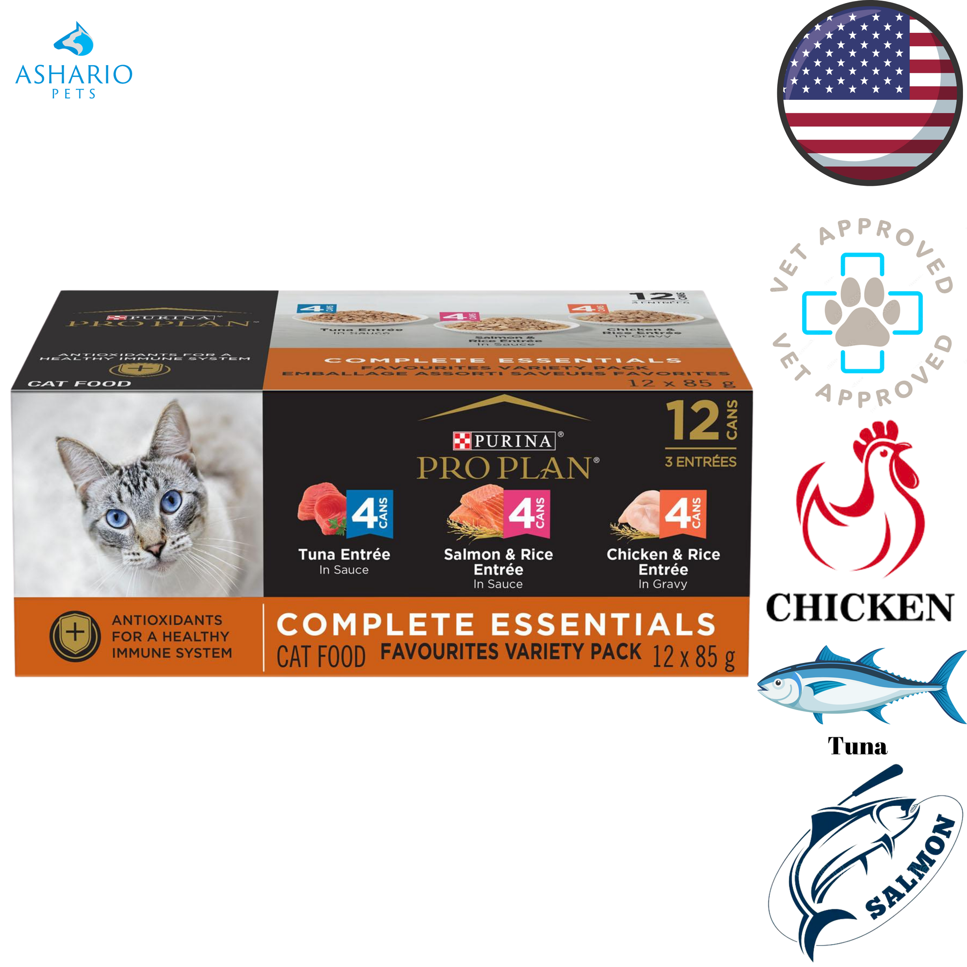 Purina - Pro Plan Chicken & Rice, Salmon & Rice and Tuna Adult Variety Pack Canned Cat Food