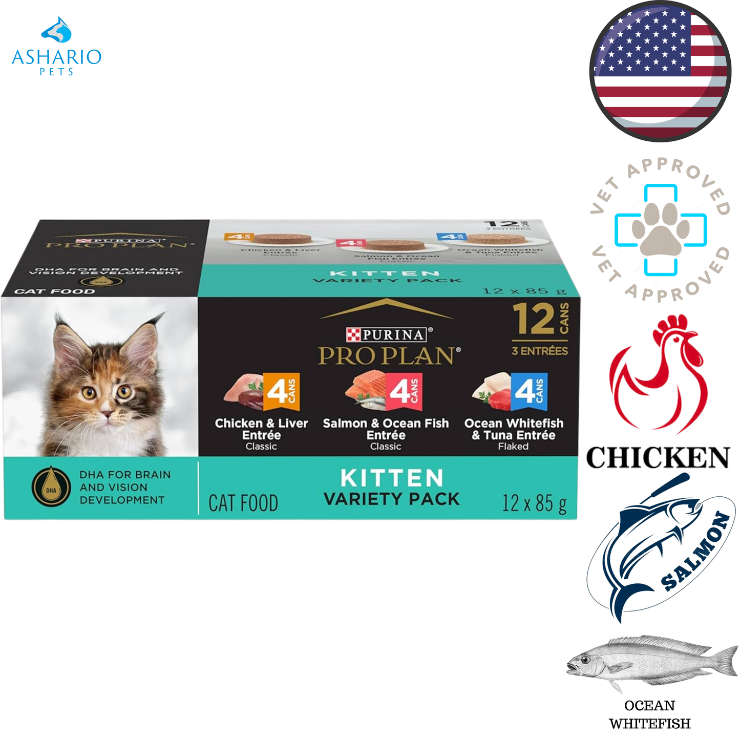 Purina - Pro Plan Chicken & Liver, Salmon & Ocean Fish and Ocean Whitefish & Tuna Kitten Variety Pack Canned Cat Food