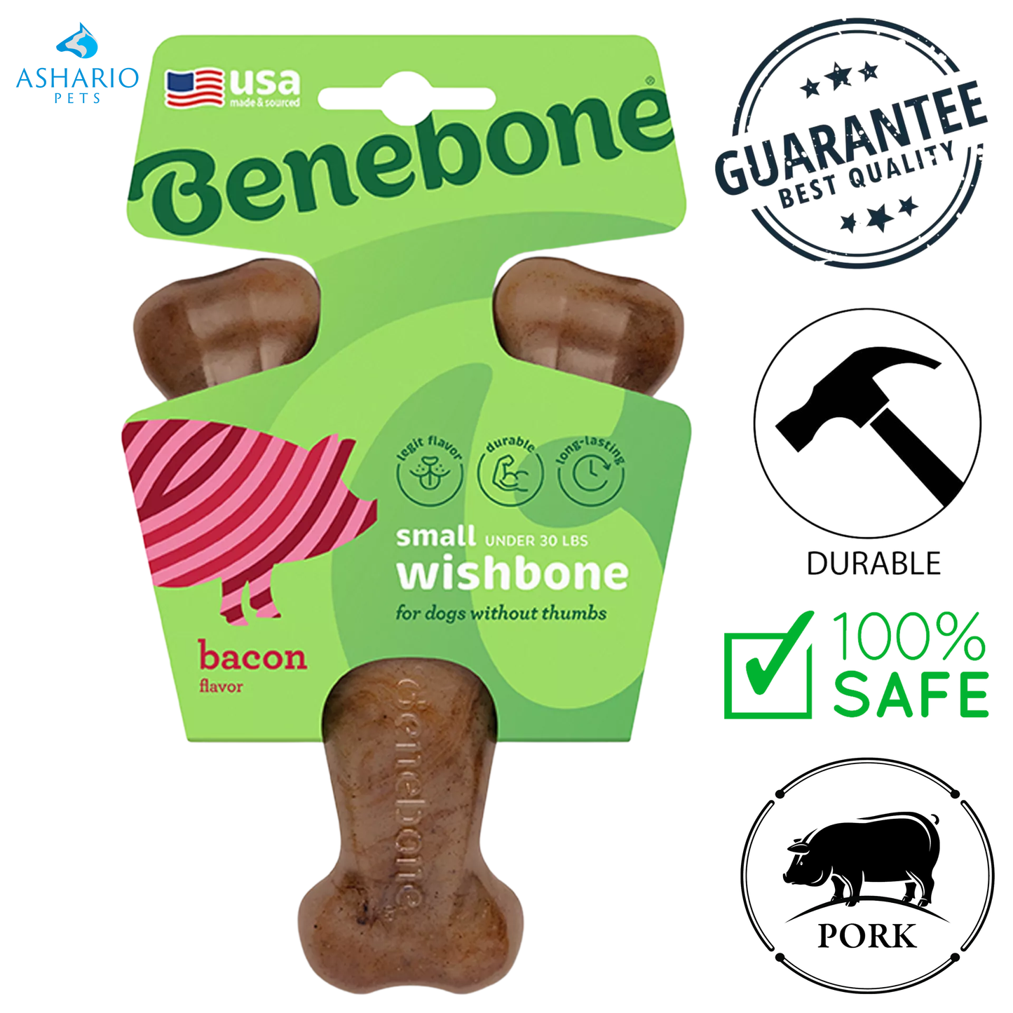 Benebone - Bacon Wishbone Flavoured Dog Chew Toy