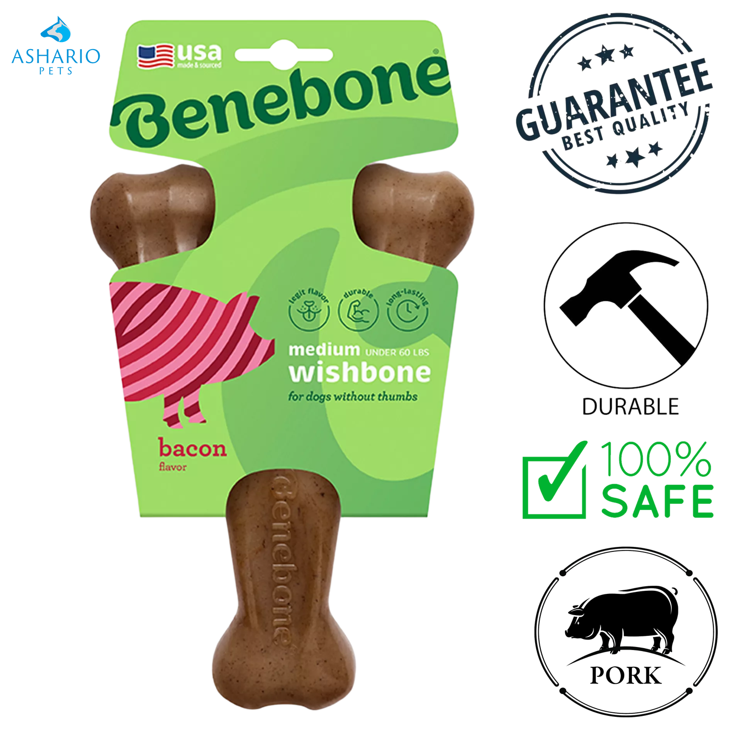 Benebone - Bacon Wishbone Flavoured Dog Chew Toy