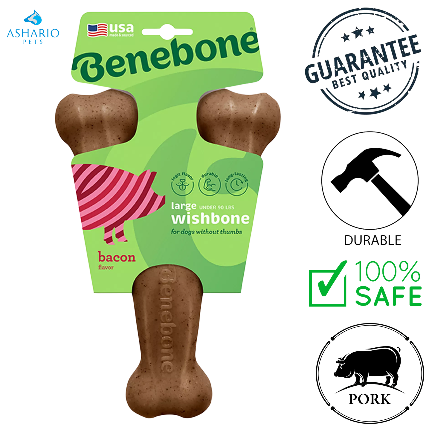 Benebone - Bacon Wishbone Flavoured Dog Chew Toy
