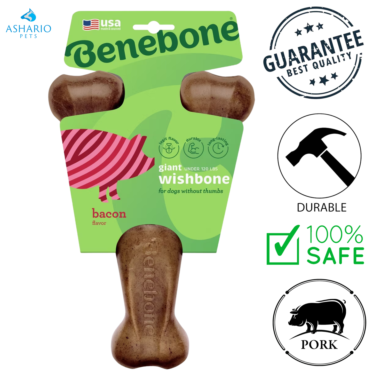Benebone - Bacon Wishbone Flavoured Dog Chew Toy