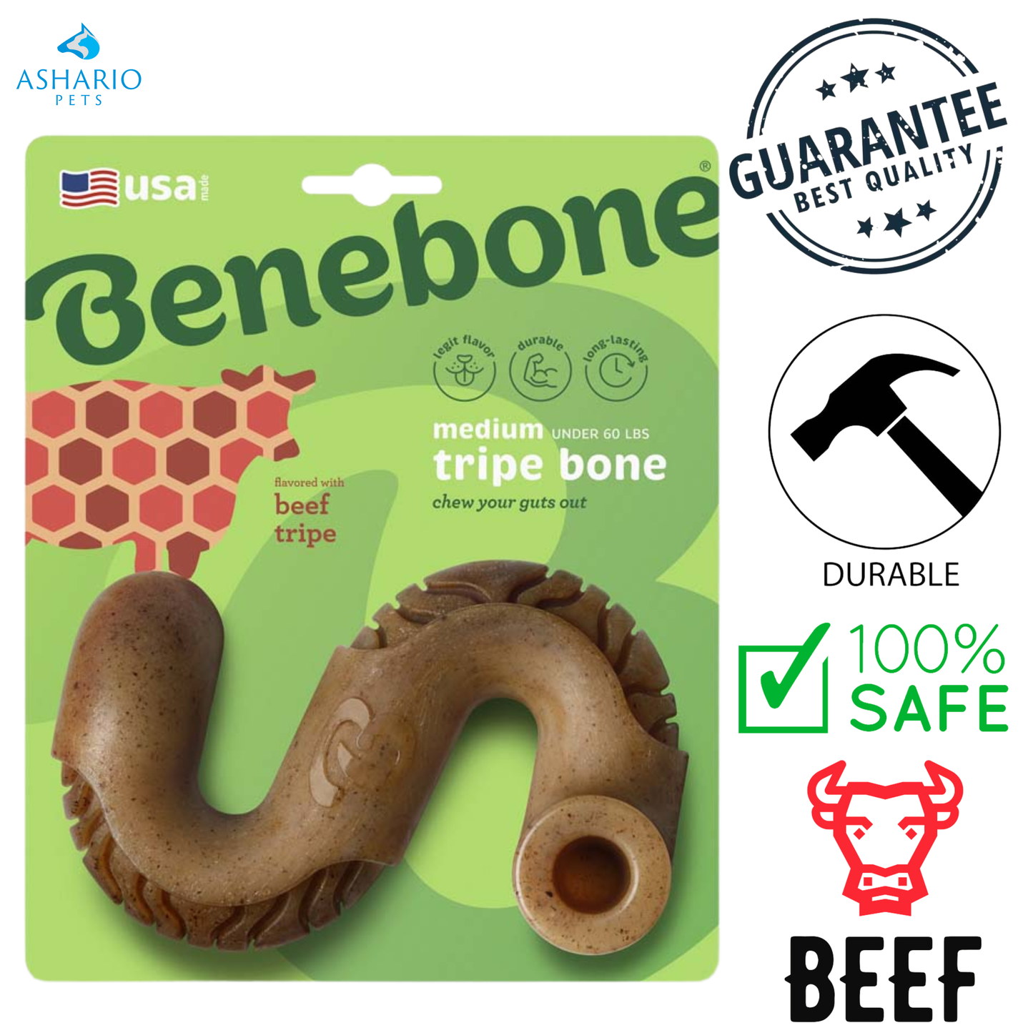 Benebone - Beef Tripe Bone Flavoured Dog Chew Toy