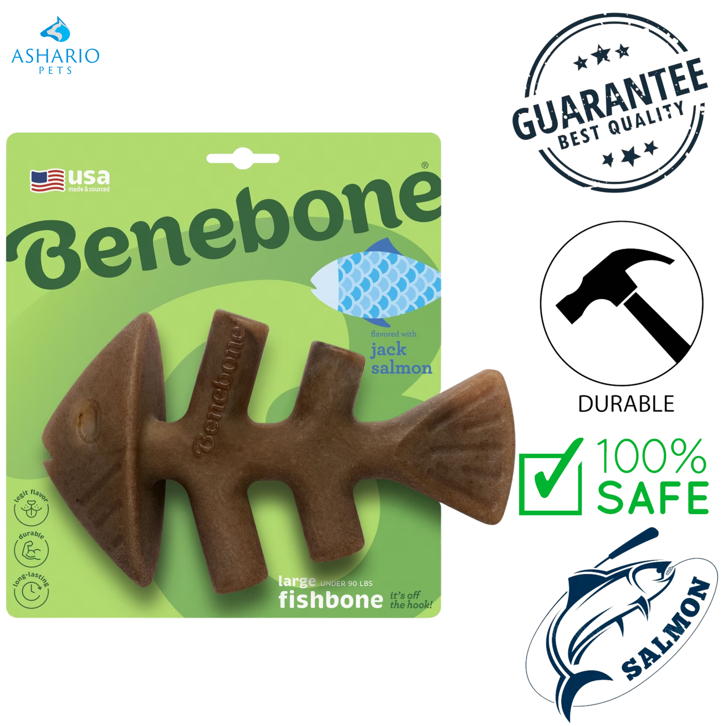 Benebone - Salmon Fishbone Flavoured Dog Chew Toy