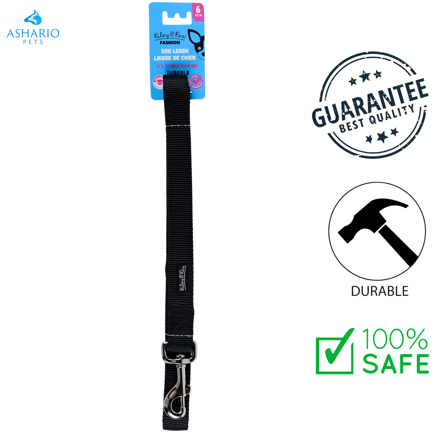 Riley & Rex - 6 Ft Solid Nylon Dog Leash