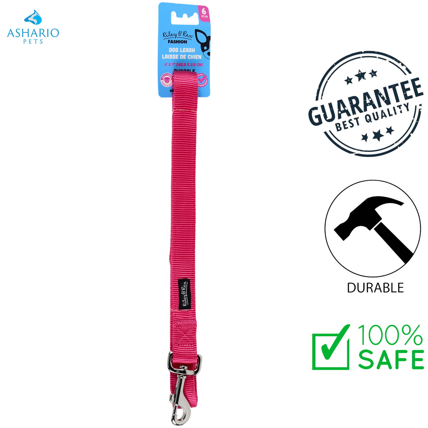 Riley & Rex - 6 Ft Solid Nylon Dog Leash