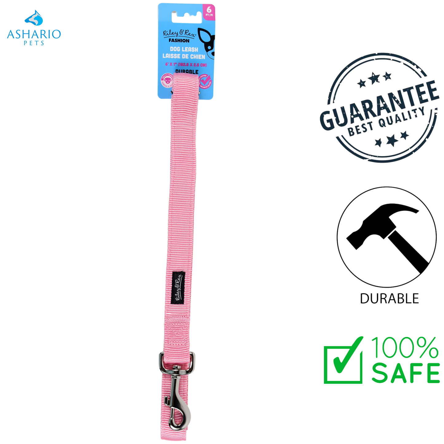 Riley & Rex - 6 Ft Solid Nylon Dog Leash