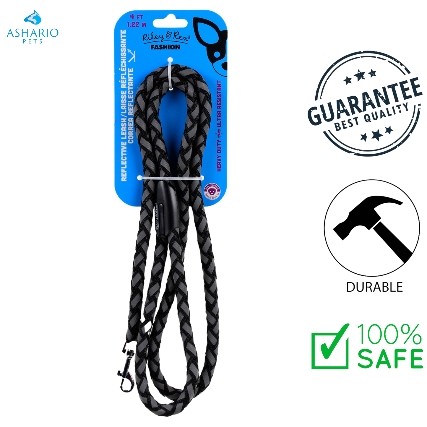 Riley & Rex - Reflective Braided Dog Leash