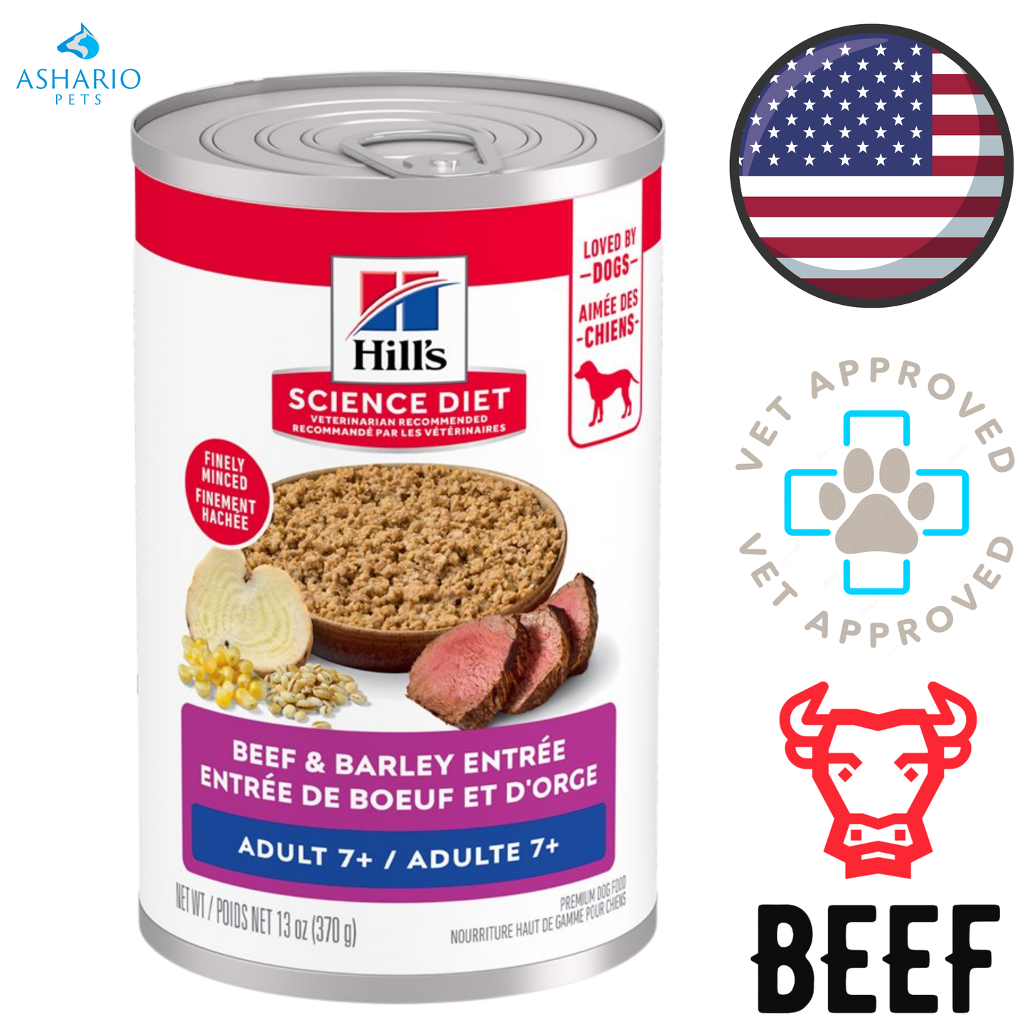 Hill's Science Diet - Finely Minced Beef & Barley Entree Senior 7+ Canned Dog Food