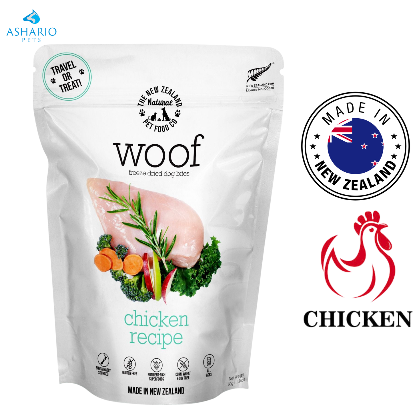 NZPF Woof - Nourriture lyophilisée au poulet pour chien - 280 grammes