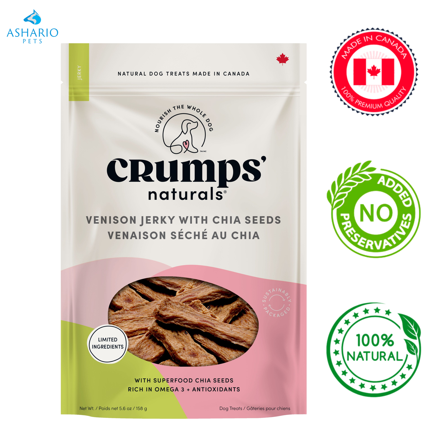 Crumps' Natural - Venison Jerky With Chia Seeds Dog Treats