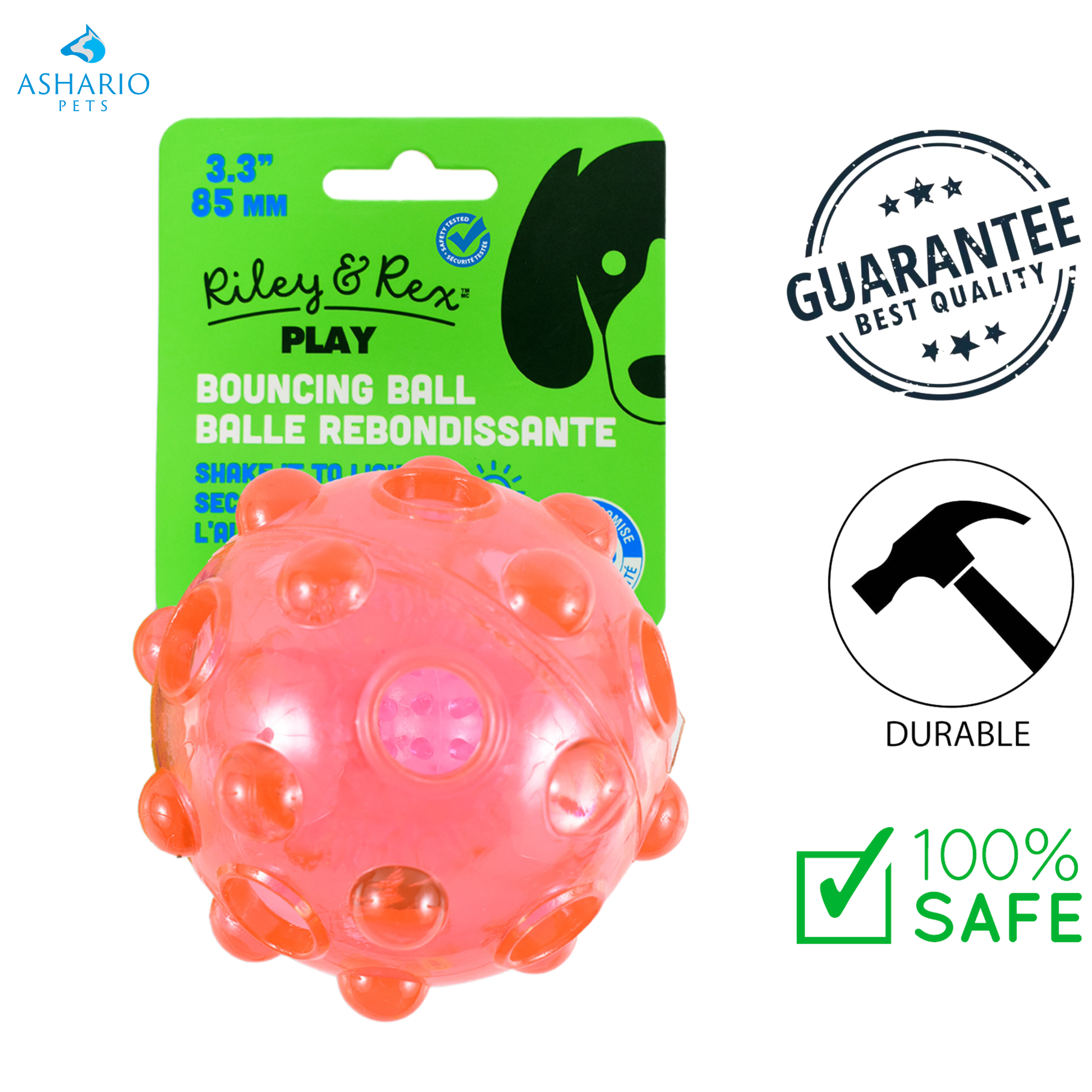 Riley & Rex - Light Up Bouncing Ball Dog Toy