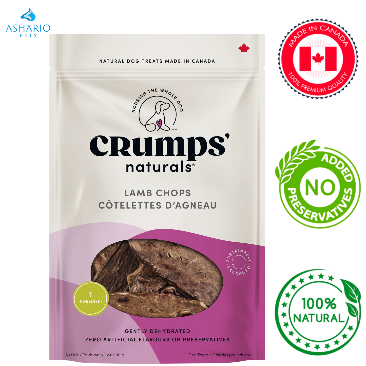 Crumps' Natural - Friandises aux côtelettes d'agneau déshydratées - 110 grammes