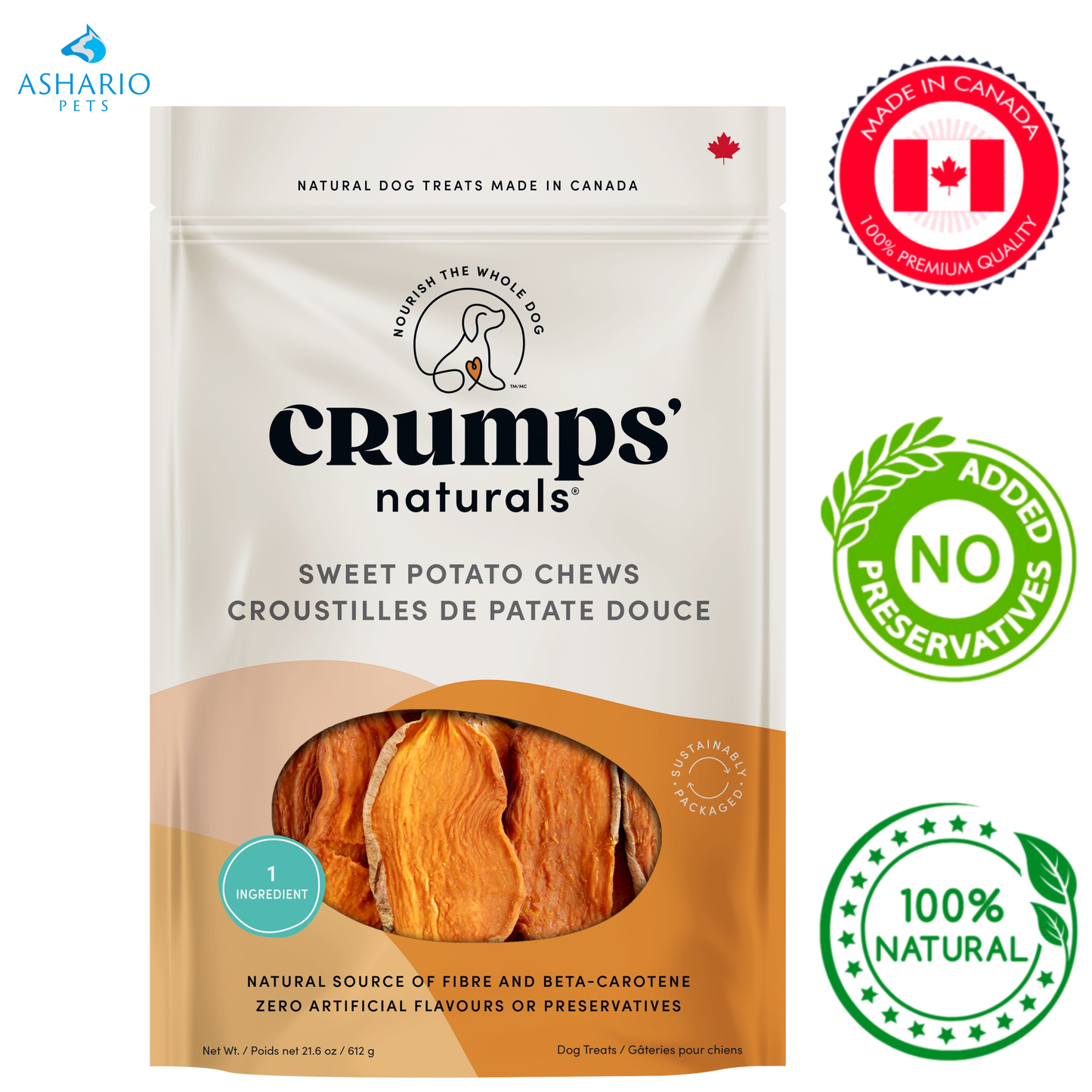 Crumps' Natural - Friandises à mâcher à la patate douce déshydratée - 330 grammes