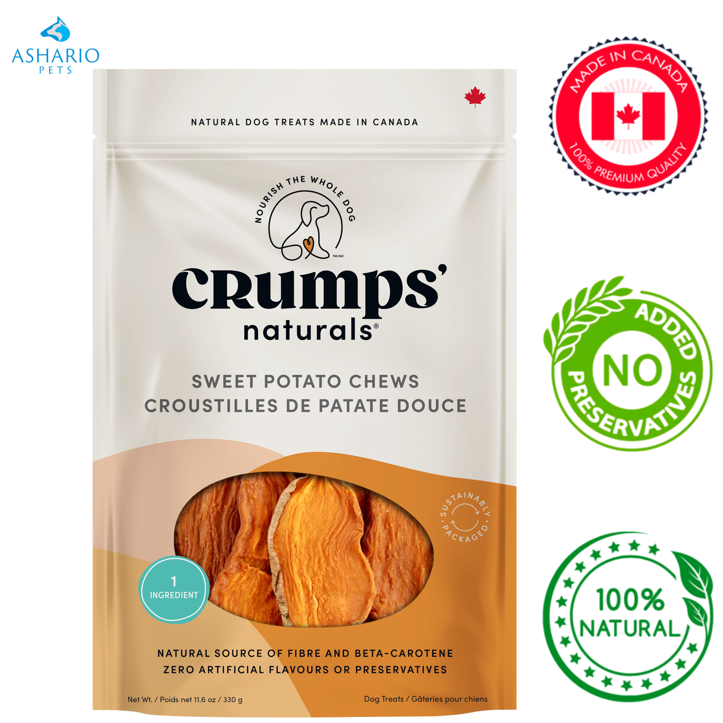 Crumps' Natural - Friandises à mâcher à la patate douce déshydratée - 330 grammes