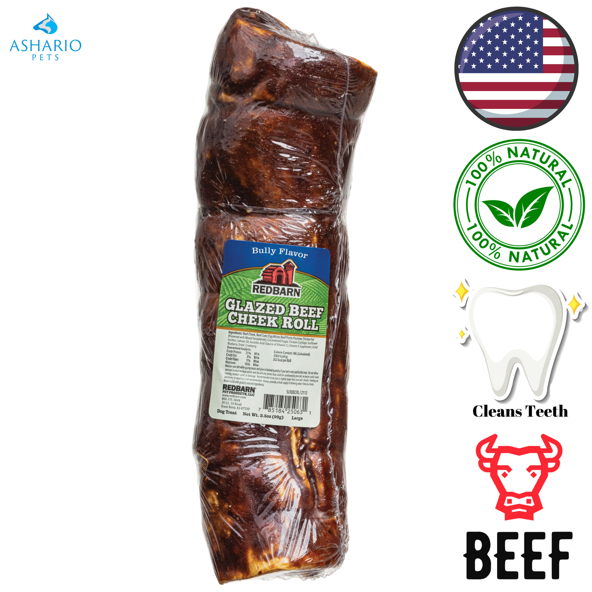 RedBarn - Glazed Beef Cheek Roll Bully Dog Treats — view 2