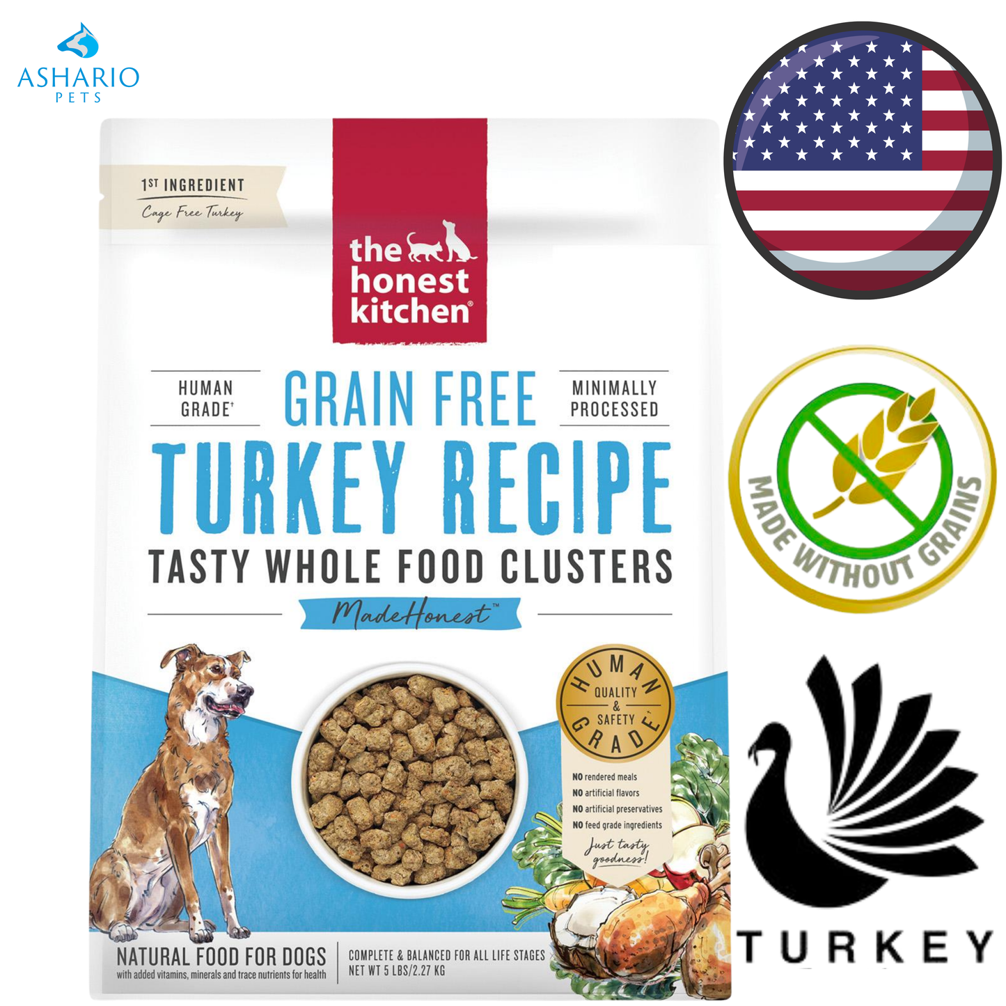 The Honest Kitchen - Nourriture pour chiens à la dinde, sans céréales, en grappes entières - 5 lb