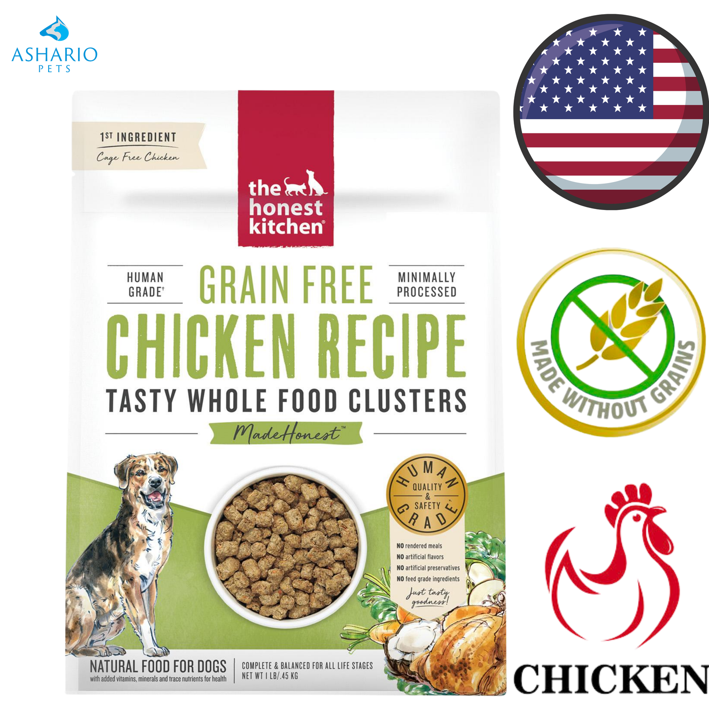 The Honest Kitchen - Nourriture pour chiens au poulet et aux céréales complètes sans céréales - 2,3 kg
