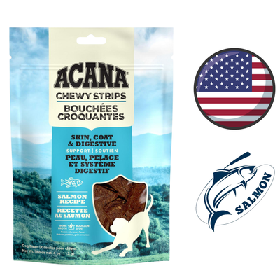 Acana - Friandises pour chiens au saumon Chewy Strips pour le soutien de la peau, du pelage et de la digestion - 113 grammes