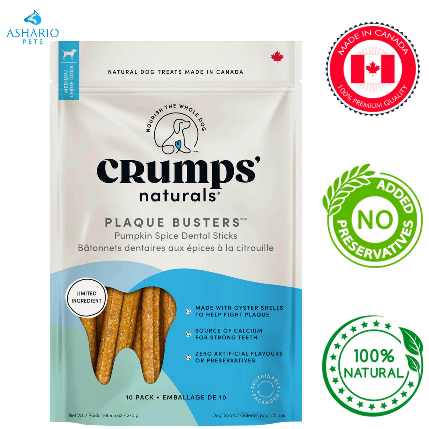 Crumps' Natural - Plaque Busters Pumpkin Spice Dental Sticks Dog Treats
