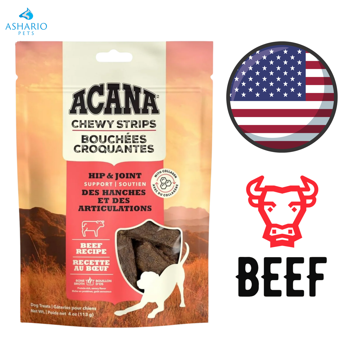 Acana - Chewy Strips Hip & Joint Support Beef Dog Treats — main